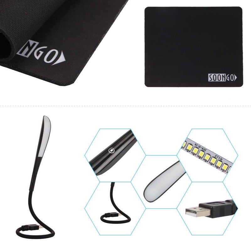 SOON GO Mini Mouse Pad Kids Mice for Laptop USB LED Light 3 in 1 Gift Combo Mouse Pad Non-Slip Rubber Base USB Reading Lamp with Dimmable Touch Switch and Flexible Gooseneck for Laptop Home Office - Image 4